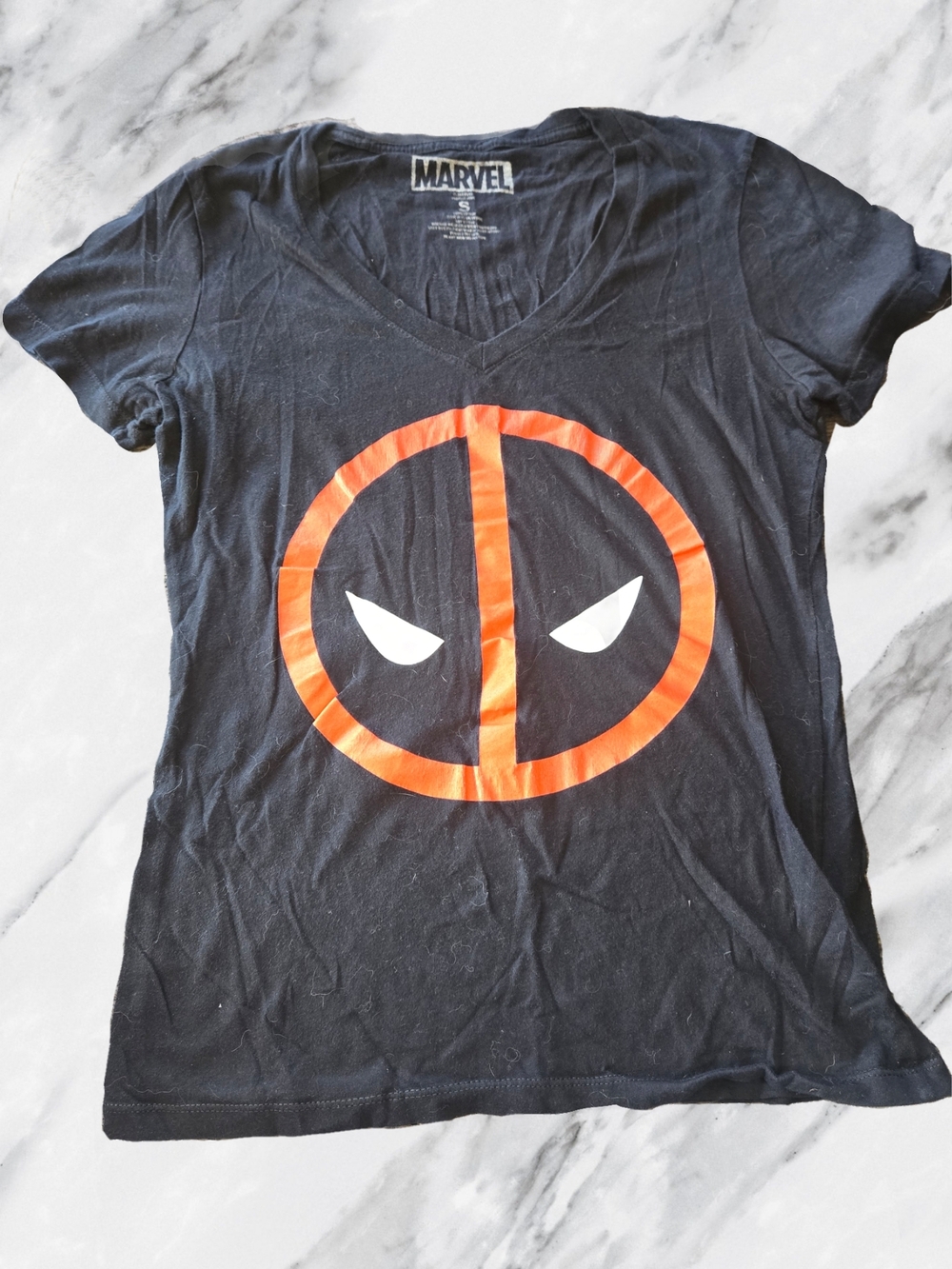 Marvel Black Deadpool Logo V-Neck Shirt